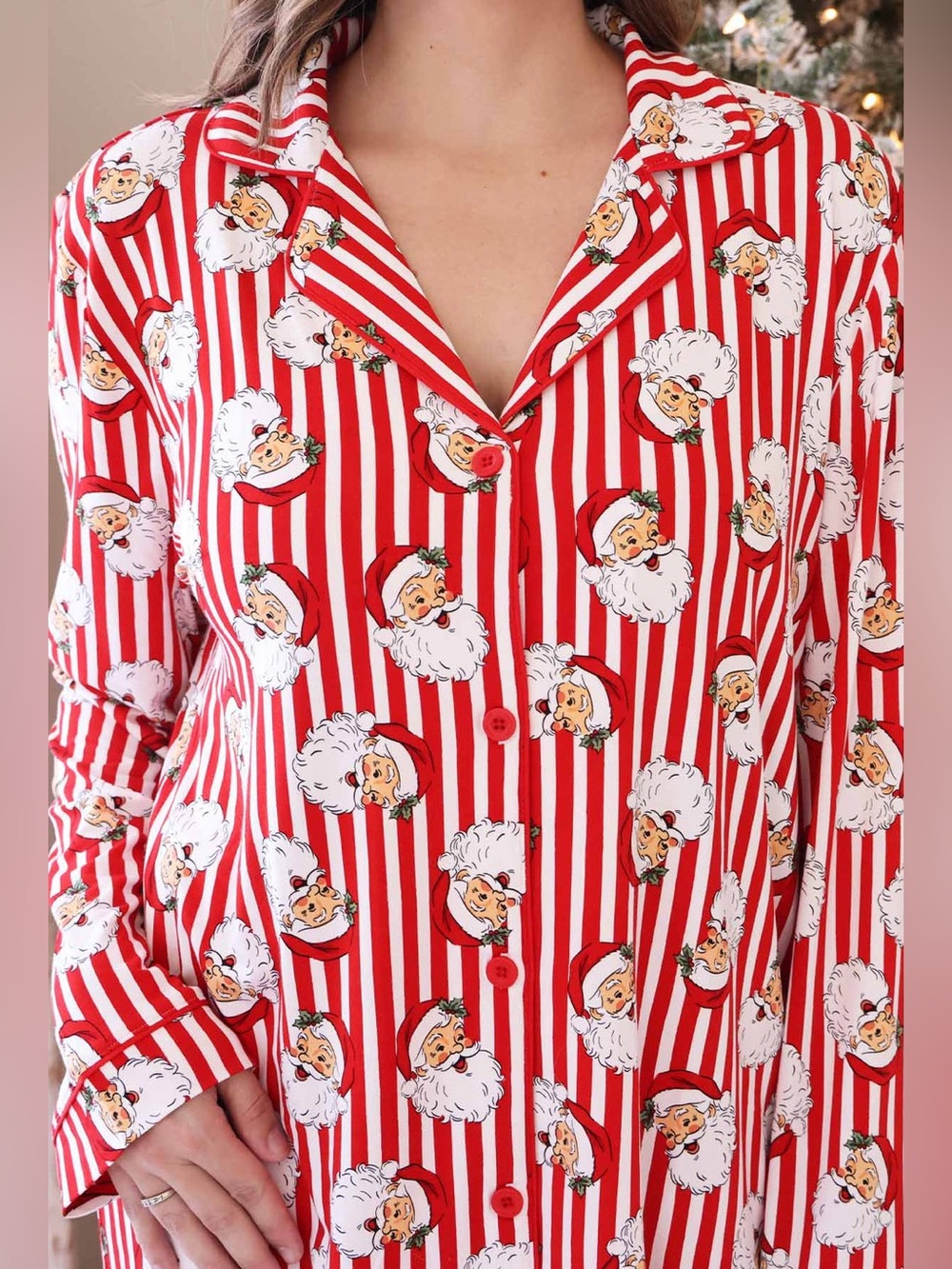 Caden Lane Women's Bamboo Striped Santa Claus Lane Two-Piece Pajama Set | XL